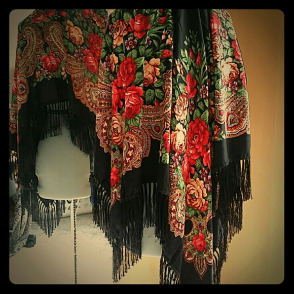 Boho Chic Scarf Wrap Shall Boho Babushka Gypsy Scarf Spell Boho Tassels - Picture 2 of 13
